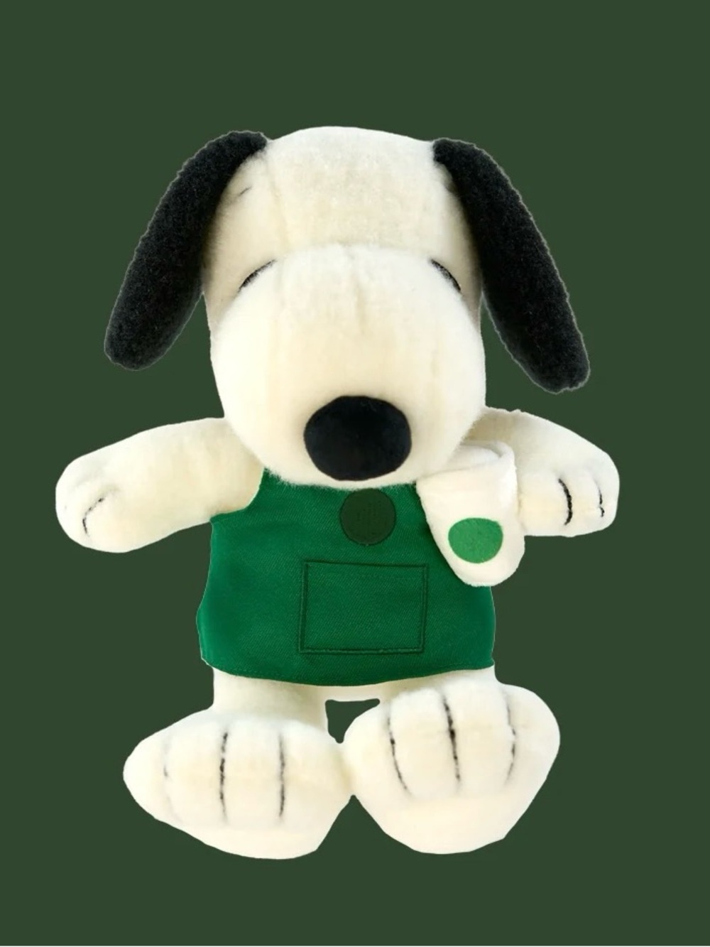 Plush White & Black Dog Toy with Green Outfit